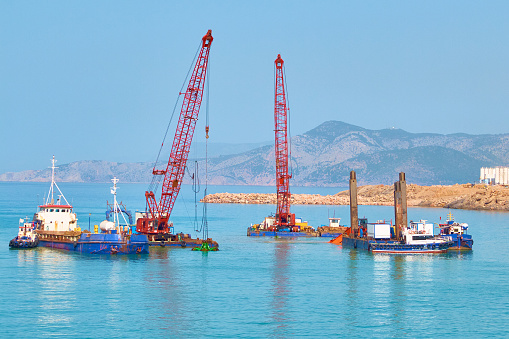 dredger floating platforms and other vessels on sea dredging works.
