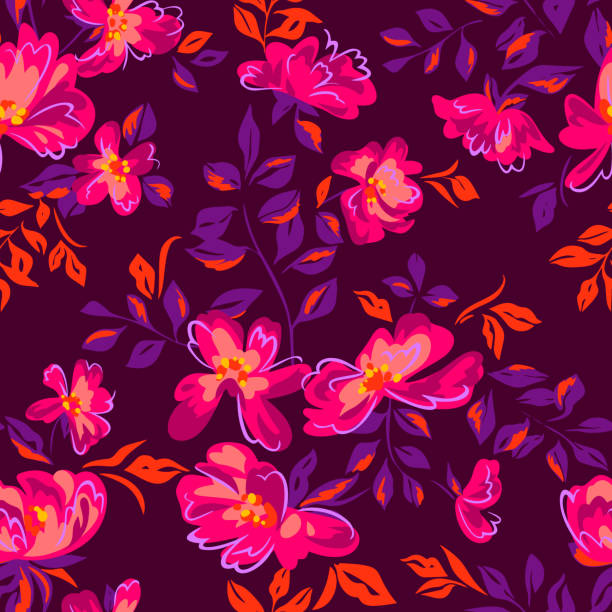 illustrazioni stock, clip art, cartoni animati e icone di tendenza di sfondo floreale artistico. motivo senza cuciture fatto di fiori di peonia astratti con texture di petali sfocati. ornamento naturalistico estivo. fiori in fiore. - flowers pattern