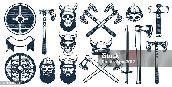 istock Viking weapon design elements for heraldic emblem 1225438324