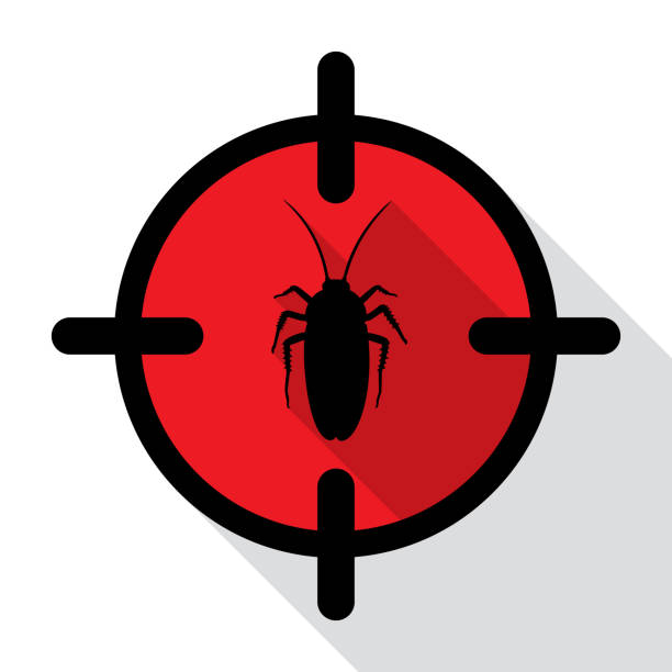Cockroach Crosshairs Icon Silhouette Vector illustration of a red crosshairs icon with a cockroach in flat style. firing squad stock illustrations