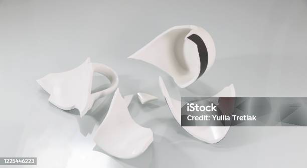 Broken White Cup On White Stock Photo - Download Image Now - Broken, Cafe, Ceramics