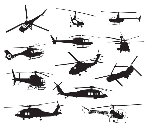 ilustrações, clipart, desenhos animados e ícones de silhueta de doze helicópteros - transport helicopter