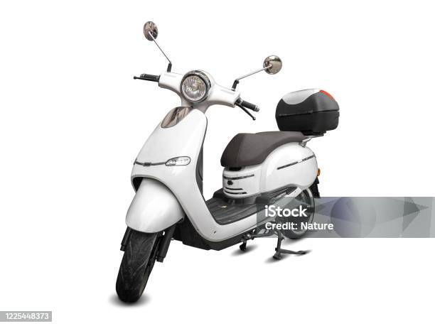 Kick City Rider Bike Urban Electric Scooter Isolated On White Background Street Motorcycle Transport For Business Express Food Delivery Service Transport Concept Stock Photo - Download Image Now