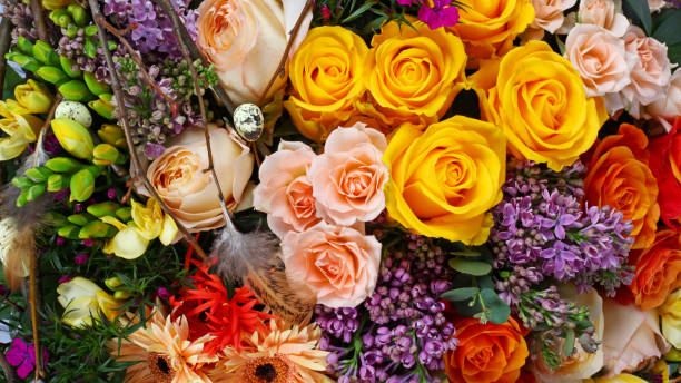 istock Flower arrangement background with roses 1225448583