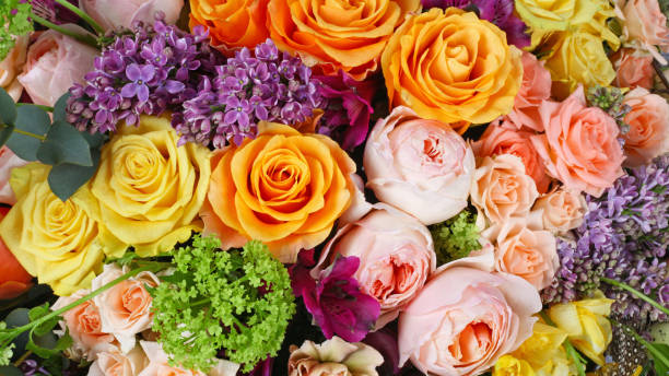 istock Flower arrangement background with roses 1225448594