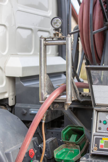 istock Heating oil delivery pipework from the oil tanker 1225451703