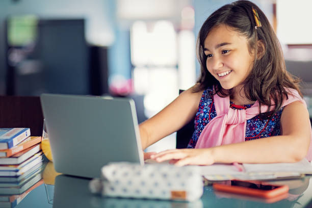 istock Young girl is e-learning at home 1225453289