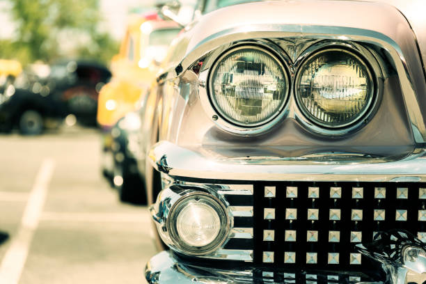 istock Classic car headlights close-up 1225463429