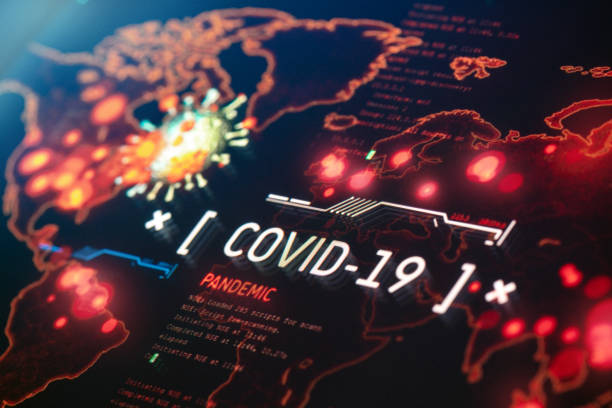 COVID-19 Pandemic on a World Map COVID-19 Pandemic on a World Map Background covid 19 stock pictures, royalty-free photos & images