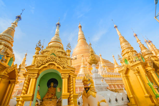 la pagoda shwedagon en la ciudad de yangon en myanmar (birmania). - burmese culture myanmar gold lion fotografías e imágenes de stock