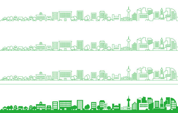 фоновая иллюстрация простого городского пейзажа - недвижимость иллюстрации stock illustrations