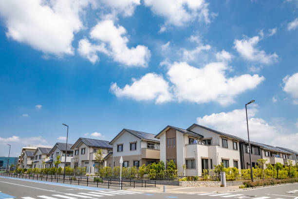 Residential area with solar power Residential area with solar power kanagawa prefecture photos stock pictures, royalty-free photos & images