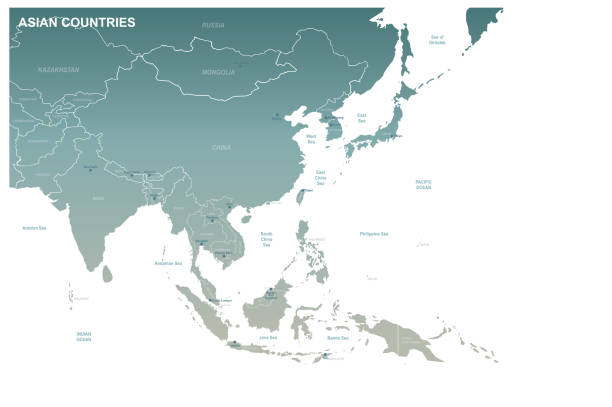 ilustrações, clipart, desenhos animados e ícones de mapa da ásia. mapa vetorial detalhado dos países asiáticos. - india map sri lanka pakistan