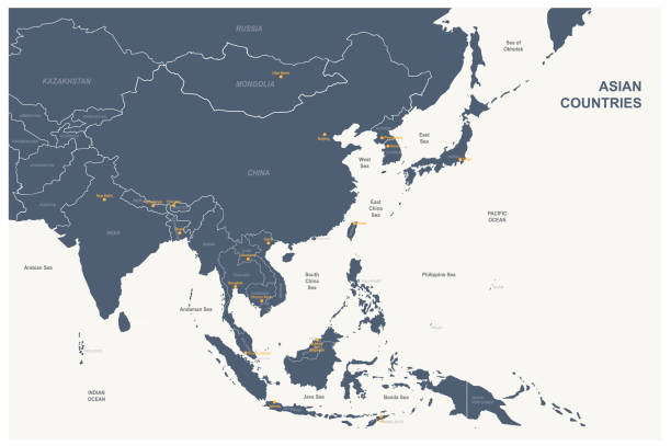 asia-karte. detaillierte vektorkarte asiatischer länder. - india map sri lanka pakistan stock-grafiken, -clipart, -cartoons und -symbole