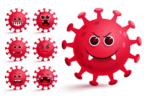 Corona Virus Emoji Kit Vector Set Covid19 Red Ncov Virus Smiley