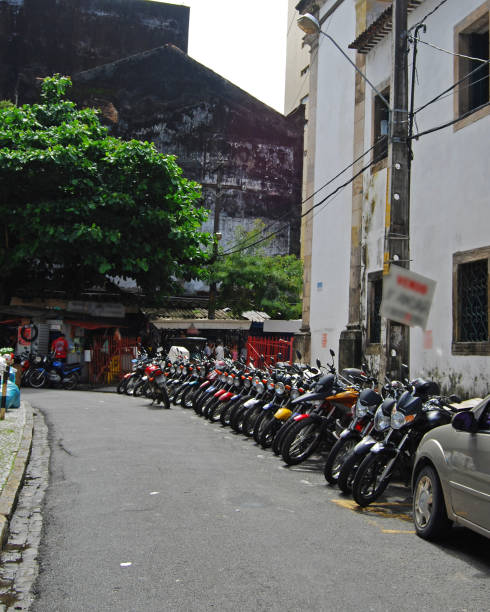 istock Motorcycles Parked on City Street 1225483298