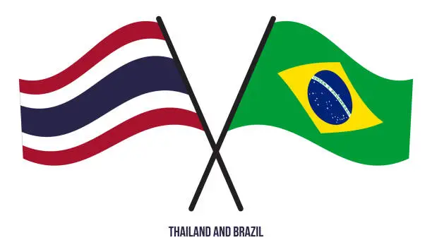 Vector illustration of Thailand and Brazil Flags Crossed And Waving Flat Style. Official Proportion. Correct Colors