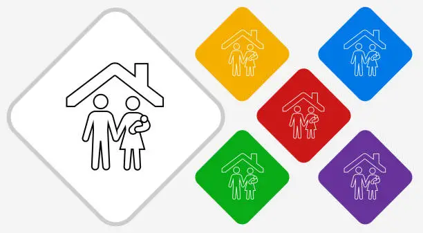 Vector illustration of Parents with Child Under a House Roof Icon