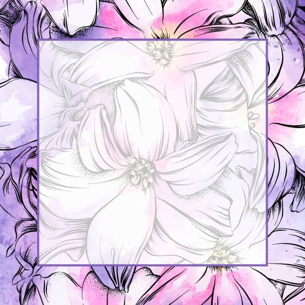 istock Border with Hyacinth Flower Watercolor and Pen Drawing - EPS10 Vector Illustration 1225494598