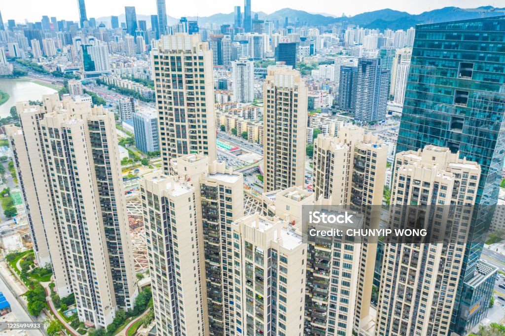 Drone view of housing in Shenzhen, China China - East Asia Stock Photo