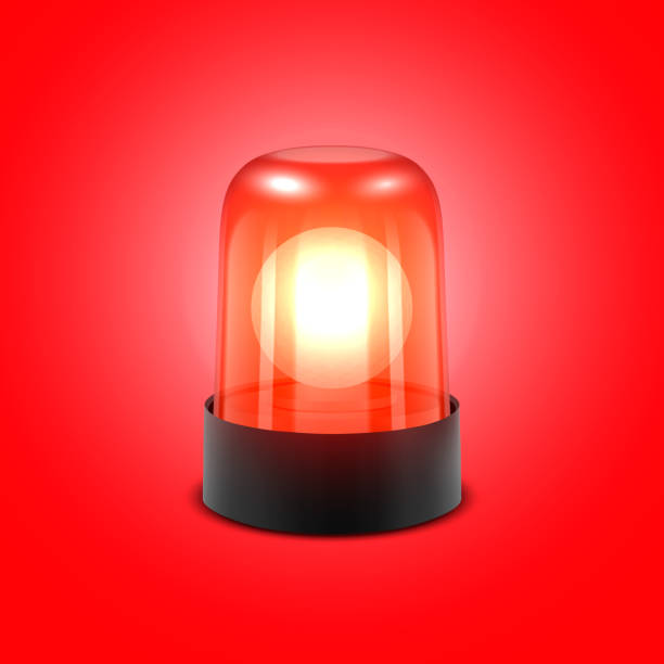 istock Vector 3d Realistic Red Turn On Police Flasher Siren Closeup Isolated on Red Background. Light, Beacon For Police Car, Ambulance, Fire Trucks. Emergency Flashing Siren. Front View 1225495631