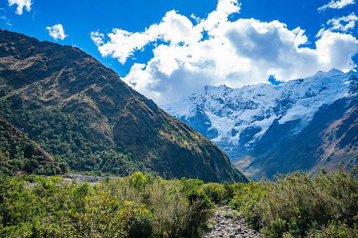 Snow capped mountains in the Peruvian Andes.