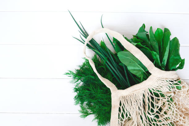 istock Package-free shopping. Eco friendly bag with herbs. Zero waste concept 1225497858