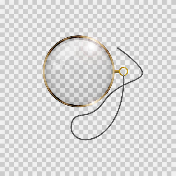 ilustraciones, imágenes clip art, dibujos animados e iconos de stock de monóculo dorado con encaje aislado sobre fondo transparente. ilustración vectorial realista - monocle