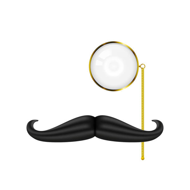 illustrations, cliparts, dessins animés et icônes de monocle d’or et moustache, ensemble de gentleman, illustration vectorielle isolée sur le blanc - monocle