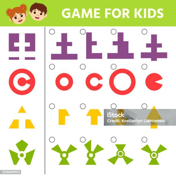 Education Logic Game For Preschool Kids Kids Activity Sheet Find Figure  Matching Iq Test Children Funny Riddle Entertainment Vector Illustration  Stock Illustration - Download Image Now - iStock