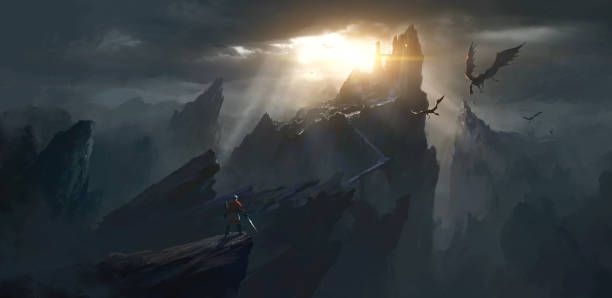 istock The challenger stands in front of the spooky castle, digital painting. 1225501364