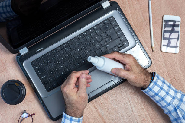 istock Disinfection of hands with hydrogel on work table 1225502579