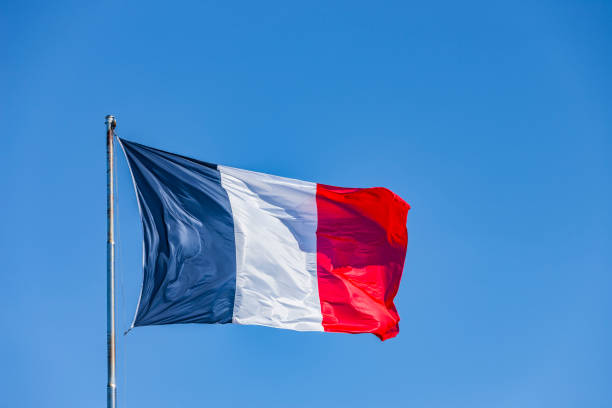 istock French flag in the wind against a blue sky 1225505535