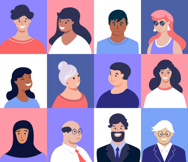 Profile picture. Male and female faces. Profile picture. Male and female faces. Young, seniors people of different nationalities. Vector illustration , flat design. hispanic family stock illustrations