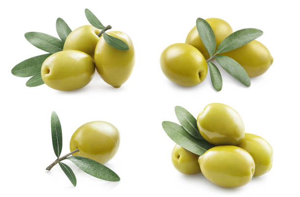 istock Delicious green olives set on white 1225509114
