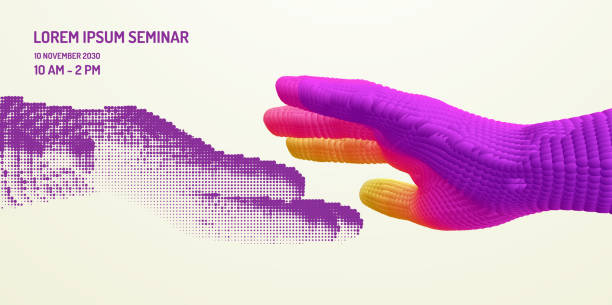 istock Business event invitation template. Hands reaching towards each other. Concept of human relation, togetherness or  partnership. 3D vector illustration for courses, seminar, webinar or lecture. 1225509329