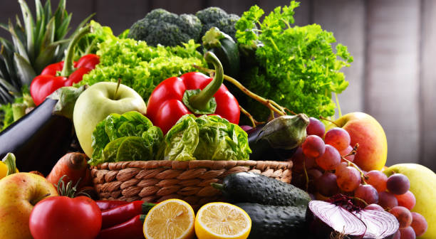 istock Composition with assorted organic vegetables and fruits 1225510656