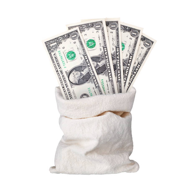 One us dollar banknotes in burlap sack on white background isolated close up, 1 american dollar bill fan in bagful, canvas bag full of fanned cash paper money, money bag design, currency saving in sac un dólar de nosotros billetes en saco de arpillera sobre fondo blanco aislado de cerca, 1 ventilador de billete de dólar americano en bagful, bolsa de lona llena de dinero en efectivo encuentado, diseño de bolsa de dinero, ahorro de moneda en saco