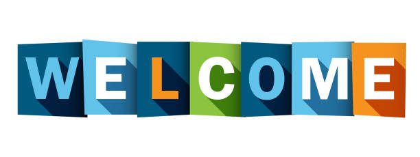 WELCOME colorful typography banner WELCOME blue, green and orange vector typography banner welcome sign stock illustrations