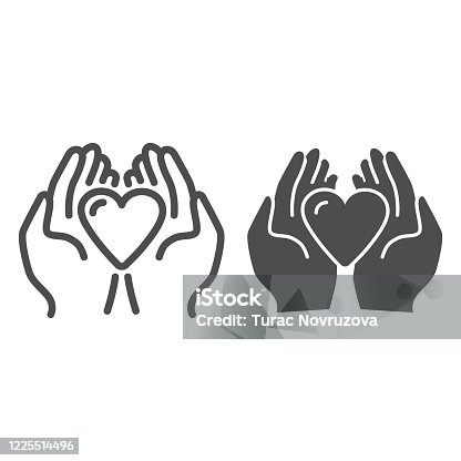 istock Heart in palms line and solid icon, love or health care concept, Human hands holding heart vector sign on white background, giving heart symbol in outline style mobile and web design. Vector graphics. 1225514496