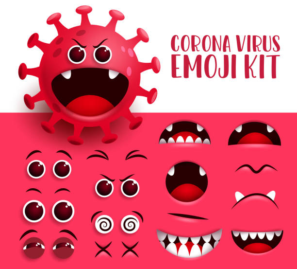 Corona Virus Emoji Kit Vector Set Covid19 Red Ncov Virus Smiley