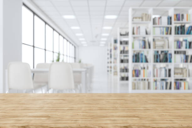 Wood Empty Surface And Library As Background Wood Empty Surface And Library As Background bookshelf library book bookstore stock pictures, royalty-free photos & images