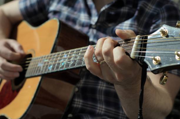istock Close up of man's hands playing guitar 1225522842