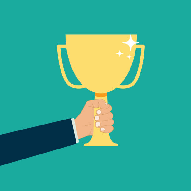hand holds winner cup champion award vector hand holds winner cup champion award vector illustration taxidermy cat stock illustrations
