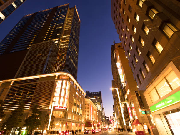 Skyscrapers of Nihonbashi at dusk in Tokyo