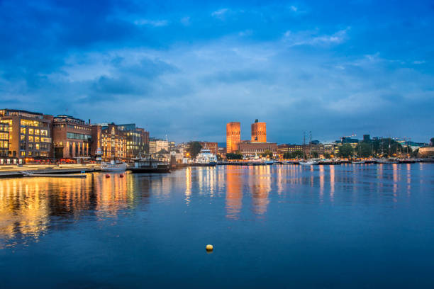 istock Oslo Aker Brygge Harbour And City Hall At Night 1225525208