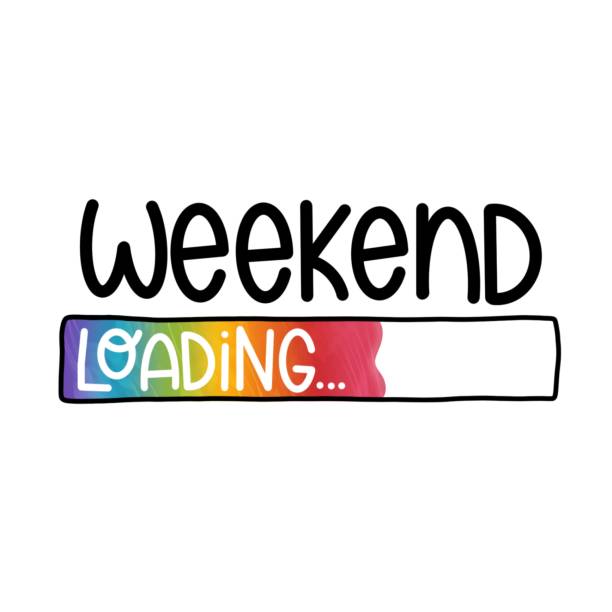 Weekend Loading Celebrating Friday start of the weekend, end of the week digitally generated image. The design sits on a white background. The loading box is filled with a rainbow colour. For business, motivation or personal use. A digitally generated image of the phrase "Weekend Loading..." in a quirky black handwritten font. The word 'loading' is in a white handwritten font and is contained within a cartoon loading box, with a rainbow background of purple, blue, green, yellow, orange, red and pink. The background is white, which makes the colours stand out. The design has a simple message, but it is perfect for business use, or as a motivational post to show that the weekend is on its way! city break stock illustrations