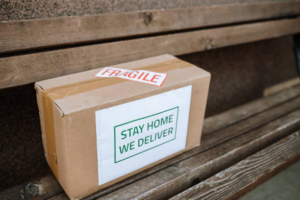 istock Food delivering at home address, coronavirus concept 1225529064