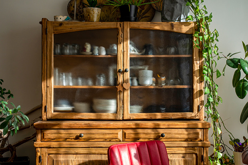 Glass Cabinet with dishes on the shelves