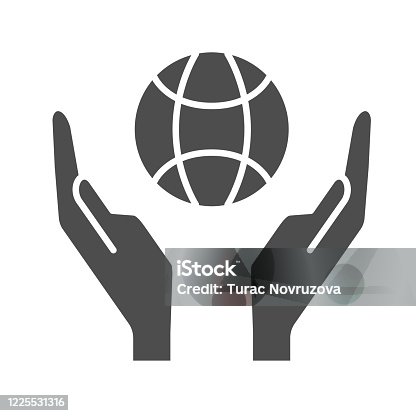istock Globe in palms solid icon, save earth concept, two hand holding planet sign on white background, Hands with earth icon in glyph style for mobile concept and web design. Vector graphics. 1225531316